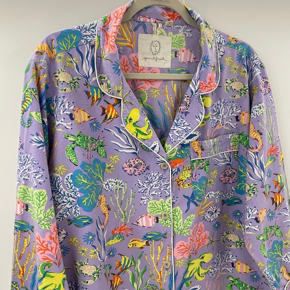 Printfresh Lavender Ocean Fish Print Pajama Top 1X - Picture 3 of 9